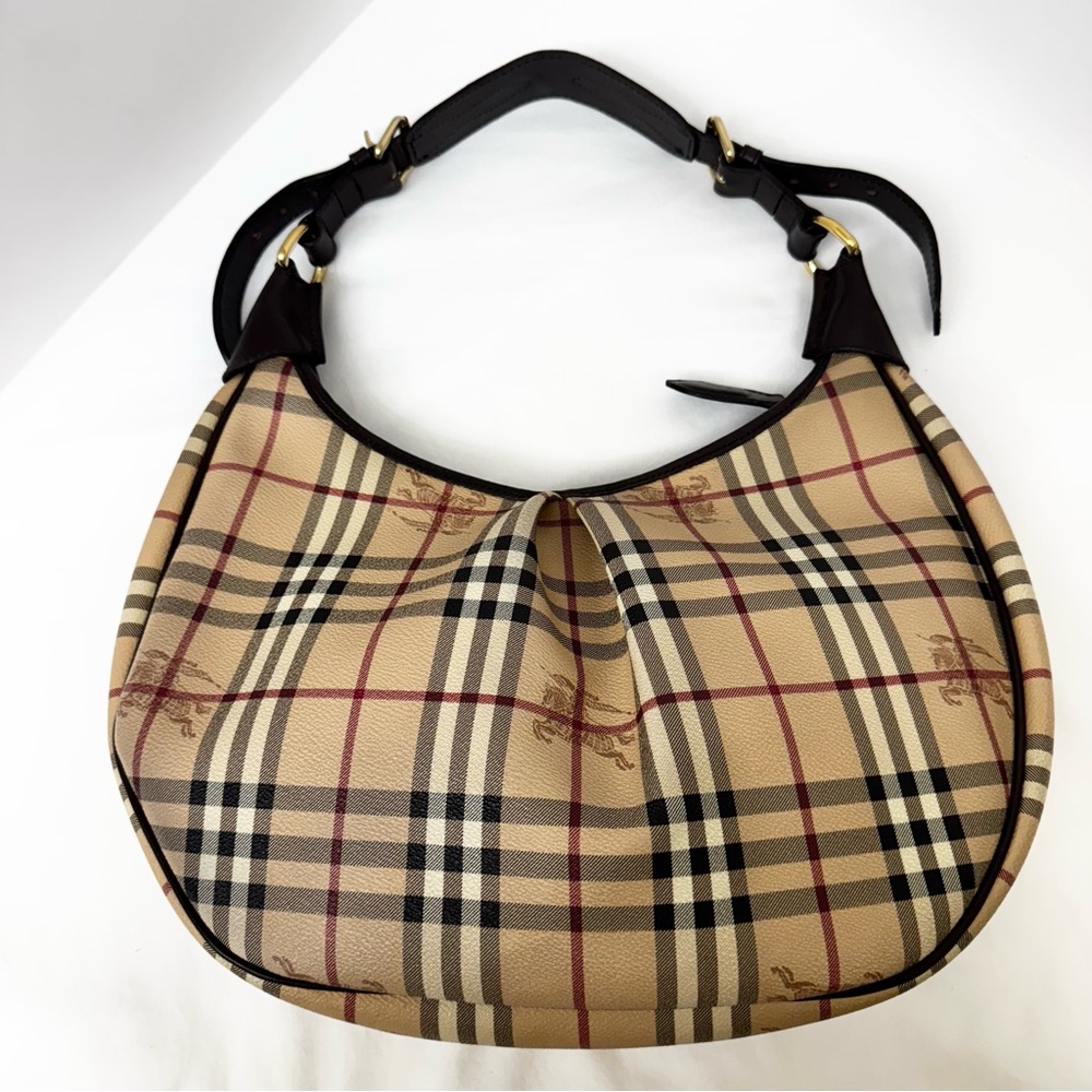 Burberry Beige and Black Plaid Hobo Bag